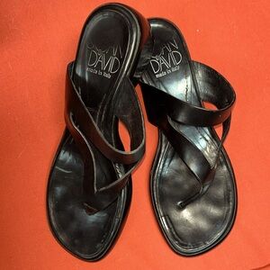 Joan & David Italian black leather wedge sandal. 38 (7 1/2-8) Good condition.